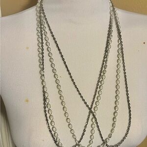 Chic Multi-Layer Silver Necklace 58” length